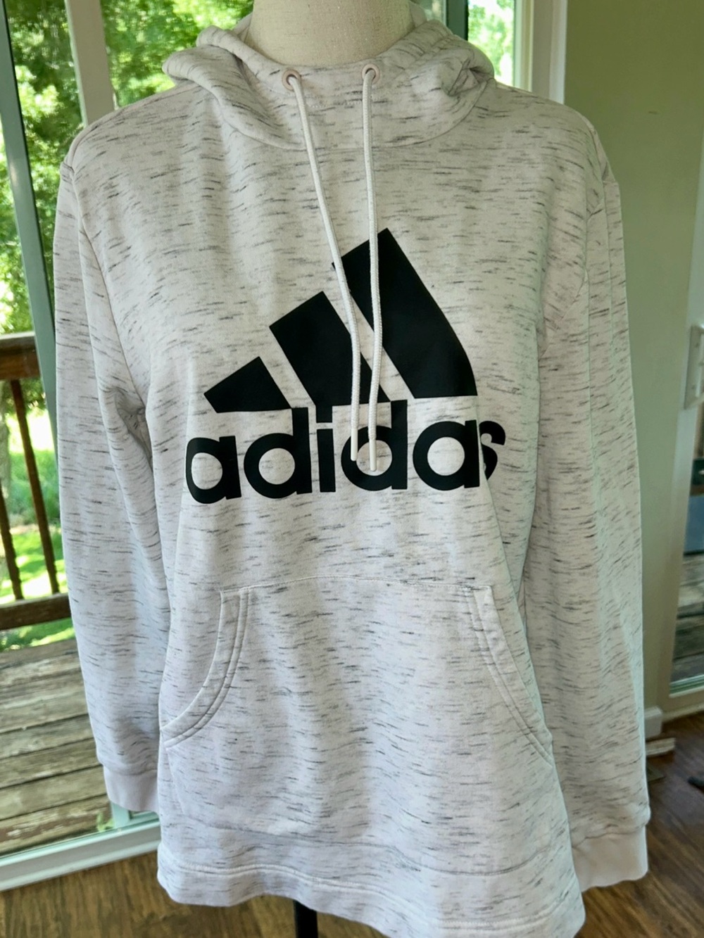 adidas Gray and White Hoodie with Black Logo Medium